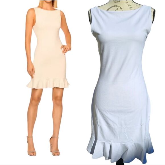 Susana Monaco NWT Boat Neck Ruffle Hem Dress in Sugar White Size‎ Medium - Picture 2 of 13